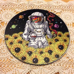Computer Accessory, Spaceman and Sunflowers Mouse Pad